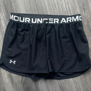 Under Armour Black Athletic Shorts with White Branded Waistband